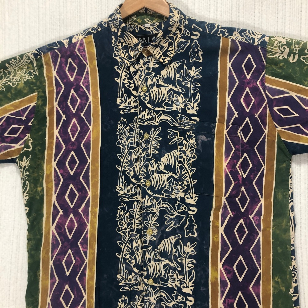 Handmade Java Lava Hawaiian Shirt Tiger Print Resort Casual Button Up‎ Shirt L